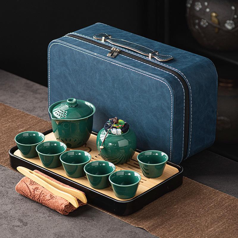 Ru Kiln Travel Tea Set Outdoor Kuaike Cup Drinking Tea Making Tea Cup Kung Fu Tea Set Teapot Business Gift Box