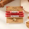 New “LOVE” Pink Heart-shaped Pendant Beaded Elastic Multi-layered Layered Bracelets  for Women Girl Valentine's Day Gift Jewelry