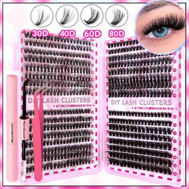 Lash Bond Asend Seal Eyelash Clusters Lasting Double-Ended Fixed Eyelash Glue Remover Tweezers Kit Eyelash Curler Brush Kit Tool