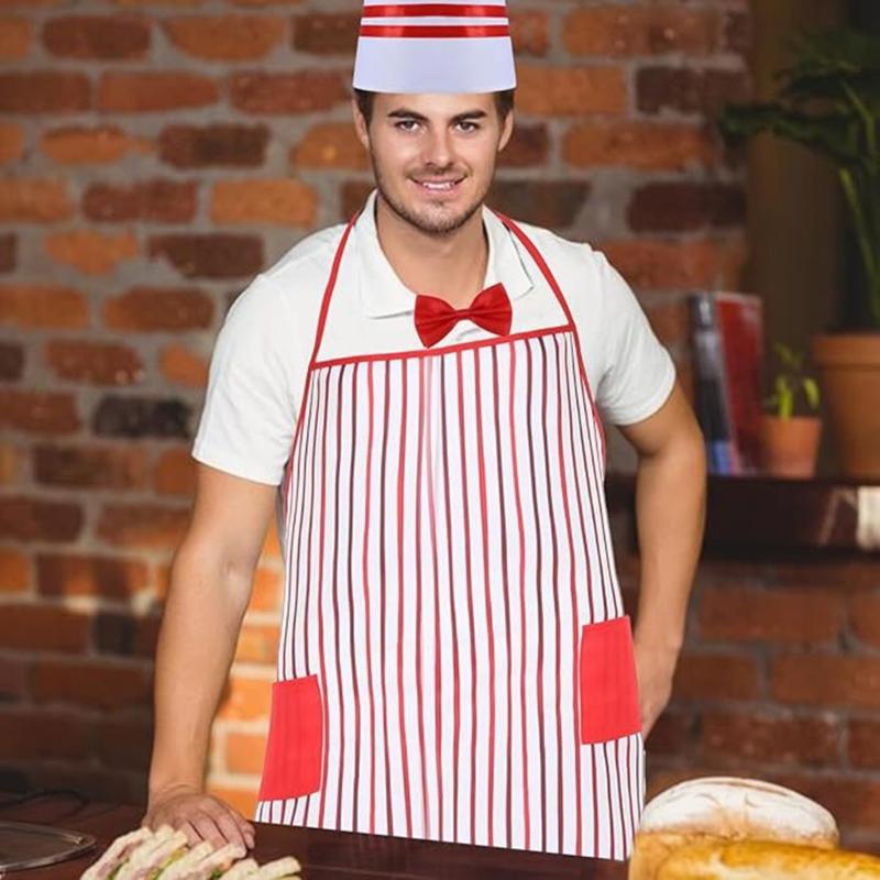 Kitchen Apron With Double Functional Pockets Matching Headwear Halloween Party Attire For Waitstaff Holiday Event