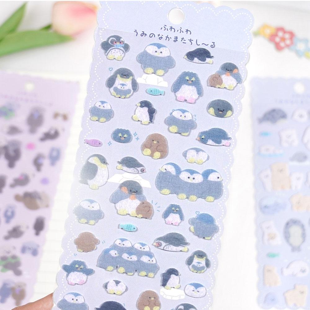 Cartoon Animal Felt Cloth Kawaii Decor Stickers Scrapbooking DIY Journaling Cute Stationery Sticker Marine Animal Decor Stickers