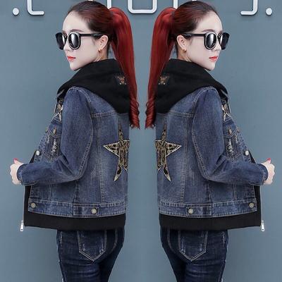 Spring and Autumn Women's Loose Hooded Casual Denim Short Jacket