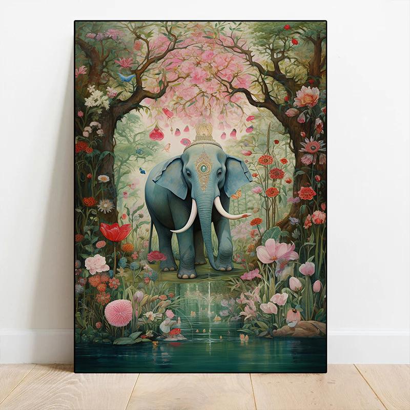 Indian Animals Elephant Tiger Peacock Nature Posters and Prints Canvas Printing Wall Art Picture for Living Room Home Decor Gift
