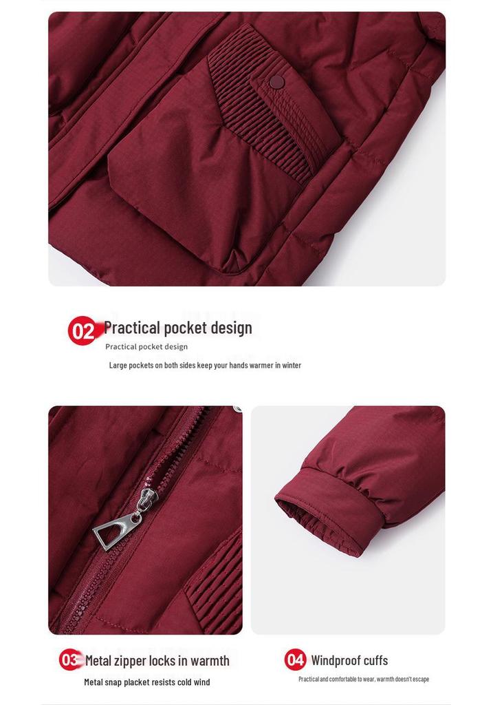 Women's Mid-Length Hooded Winter Jacket - Thick, Warm, and Casual for Middle-Aged Mothers