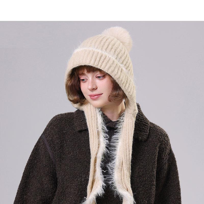 

Knitted Hat Scarf Conjoined Wool Hat Winter Women s Outdoor Warm Pullover Warm Cap Kit бежевий