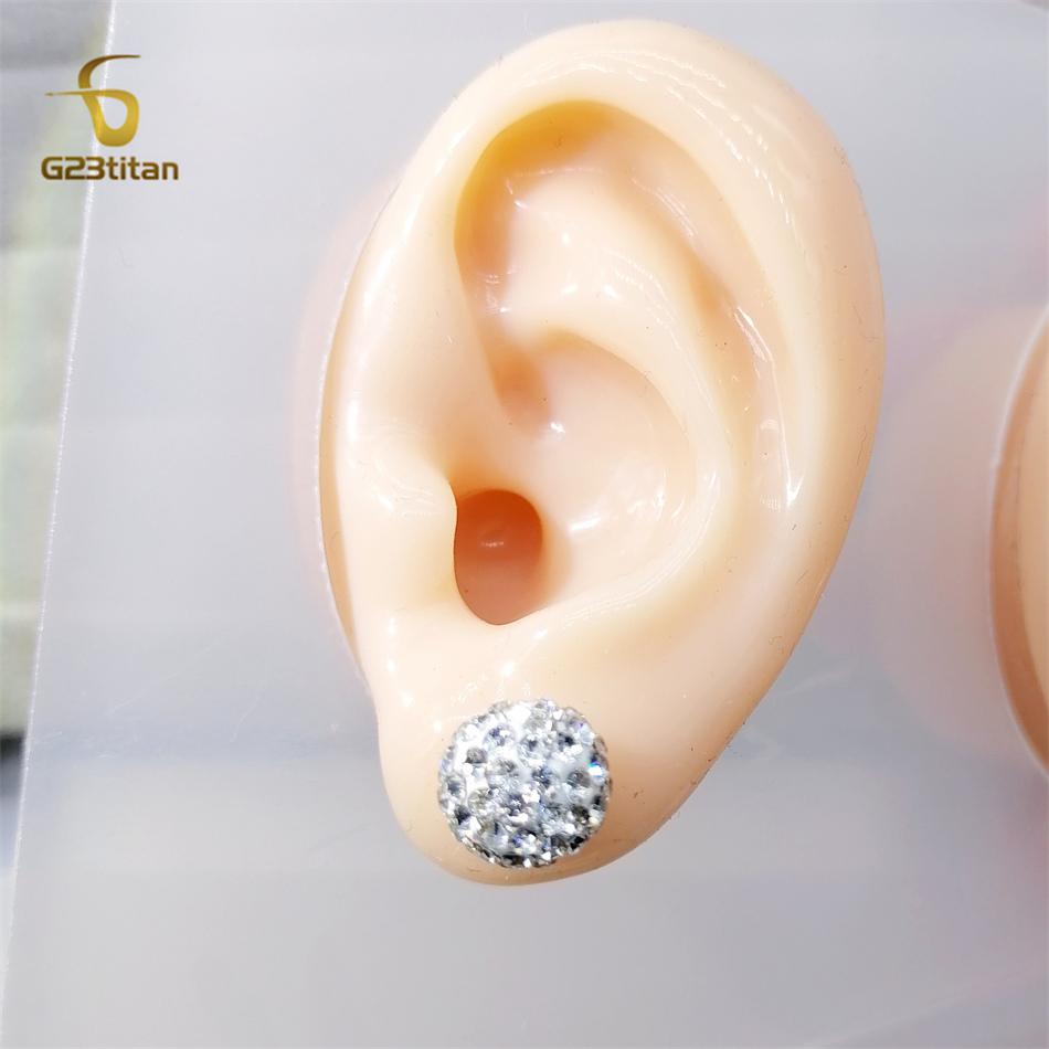 Colors Crystal Bead Polymer Clay Earrings G23 Titanium Ear Stud Micro Pave Rhinestone Disco Ball Hypoallergenic Piercing Zircon