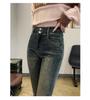 Cement Gray High-Waist Elastic Flared Jeans for Women - Petite Slim Fit, Spring/Autumn 2024