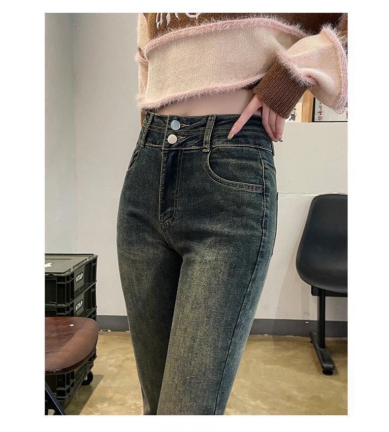 Cement Gray High-Waist Elastic Flared Jeans for Women - Petite Slim Fit, Spring/Autumn 2024