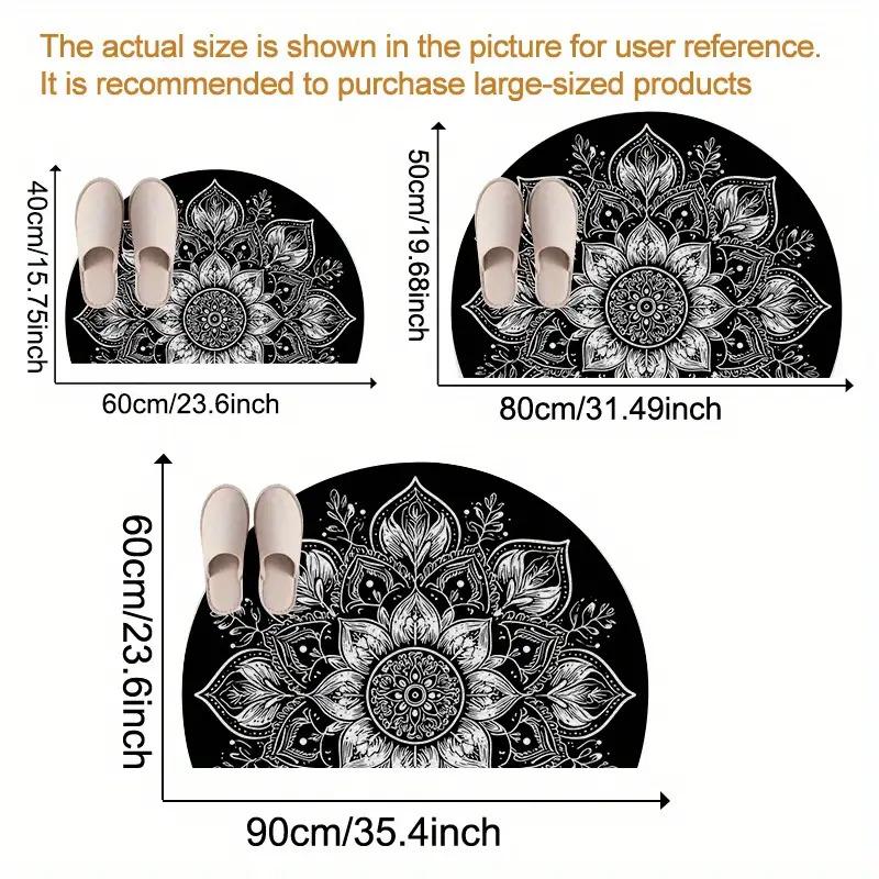 1Pcs Mandala Semi Circle Welcome Doormat Non-Slip for Outdoor Patio Porch Kitchen Bathroom Entryway Floor Mat