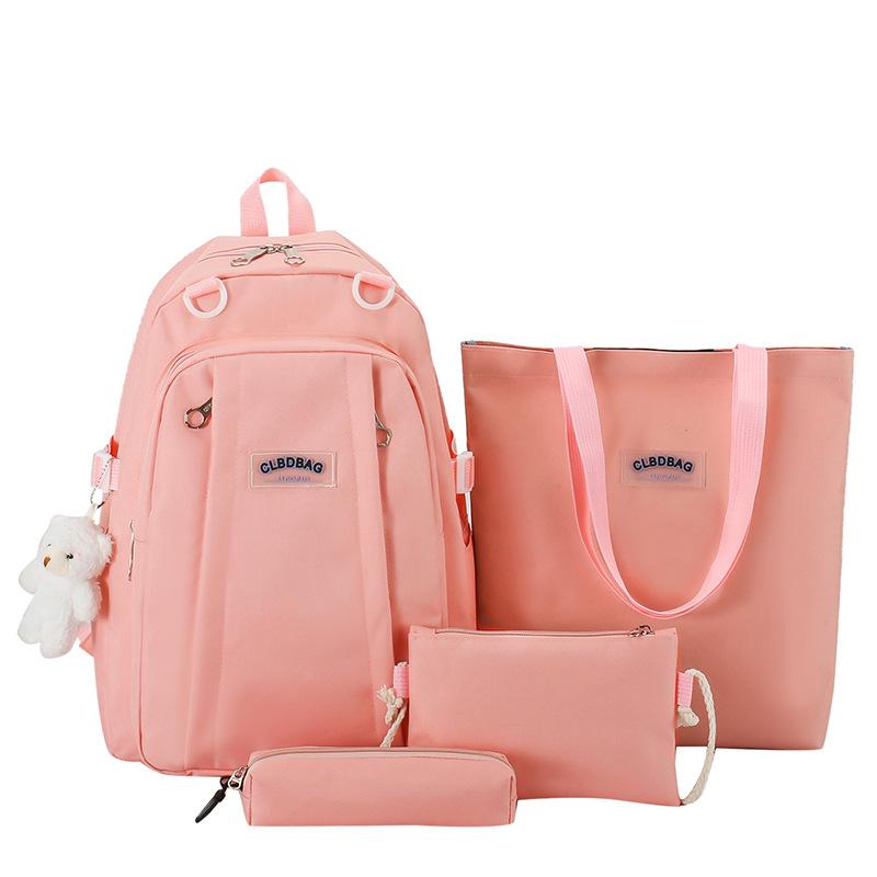 

Canvas Student Backpack Fashion College Style Junior High School Campus School Bag Large Capacity Set Backpack Air Cushion Strap розовый