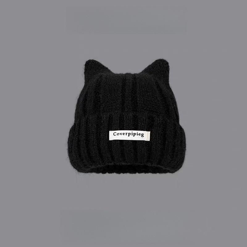 Cute Warm Woolen Hat for Women Girls Fashion Versatile Kitten Ear Knitting Hat Funny Warm Cold Proof Couple Ear Protection Hat