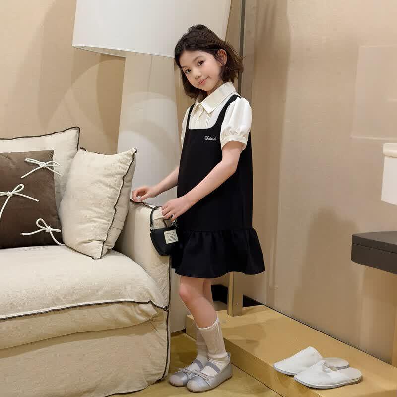 SEVEN BOBISKD2613 Girls Korean Style Fake Two-Piece Summer Dress 110 cm