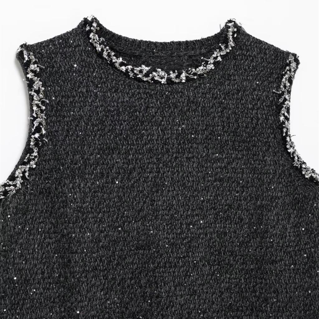 2025 Spring Women's Elegant Sequin Knit Sleeveless Short Dress