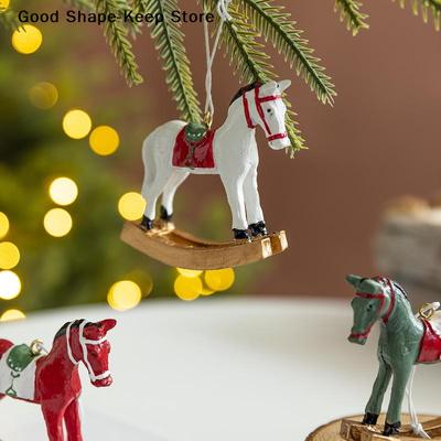 1pc Resin Rocking Horse DIY Craft Collection Gift Decoration Home Christmas Ornament Vintage Style For Tree Hanging Home Decor
