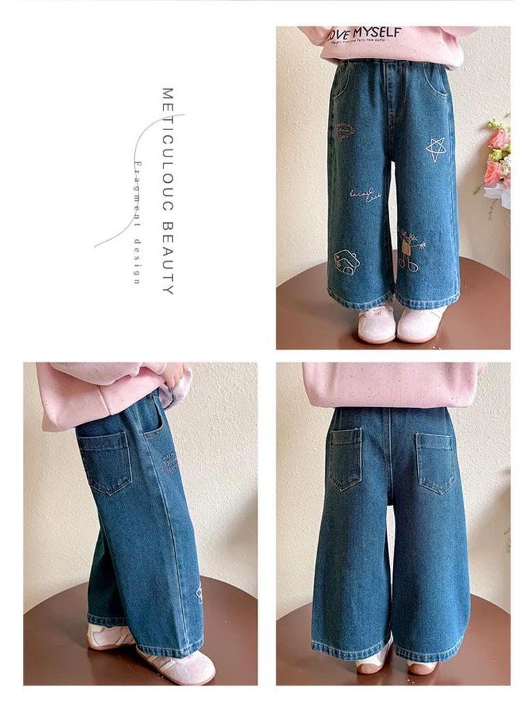 Flickors broderade jeans med raka ben - 2025 Höstmode