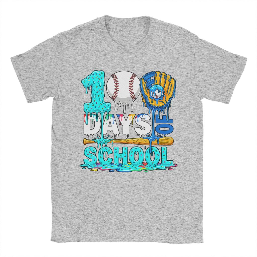 Unisex 100 Days of School Baseball Ice Cream Drip Player T Shirts  Cotton Clothing Novelty Short Sleeve Tee Shirt Party TShirts