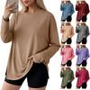 Women Casual Loose Fit Long Sleeve T Shirt Split Hem Crew Neck Plain Pullover Top Lightweight Comfortable Fabric