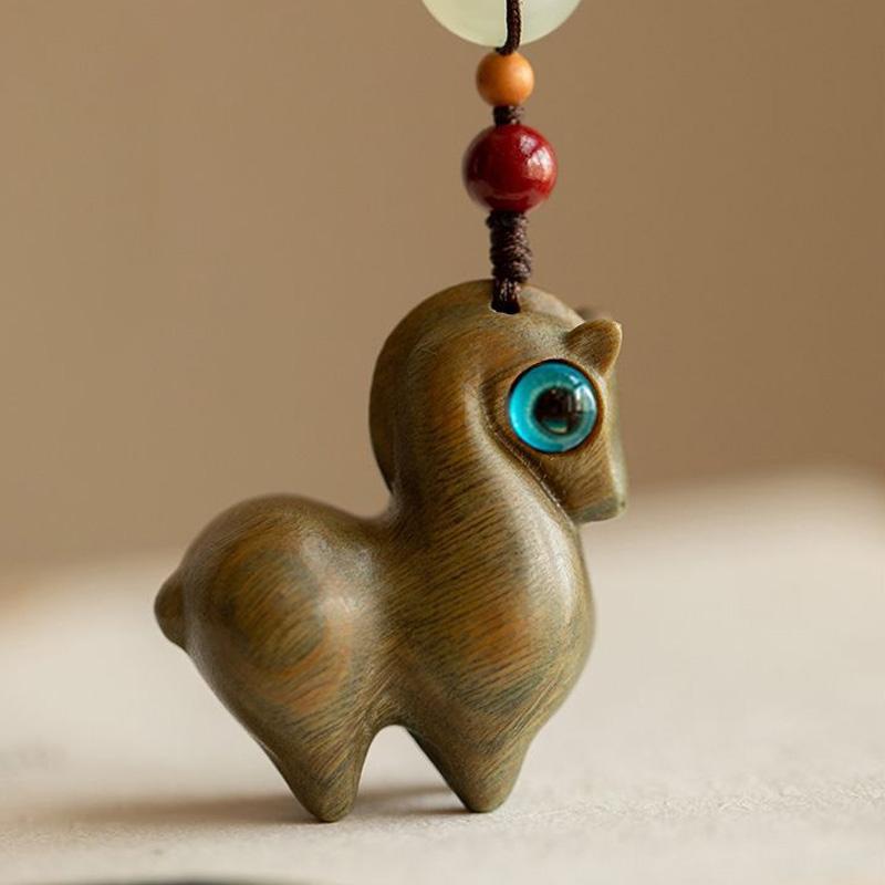 1 Pendentif Cheval Exquis Pendentif Téléphone Portable Mignon Porte-clés Voiture Cadeau Nouvel An Boucle de Jade Pendentif en Bois