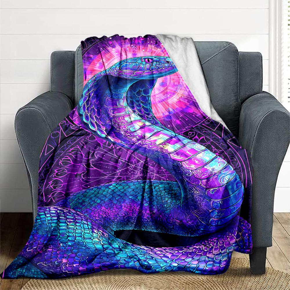 

1pc Snake Print Blanket, Lightweight Flannel Fleece with Digital Printing, Soft Warm for Sofa, Travel, Camping, Office, Couch, Chair, and Bed, All-Sea 100x150cm