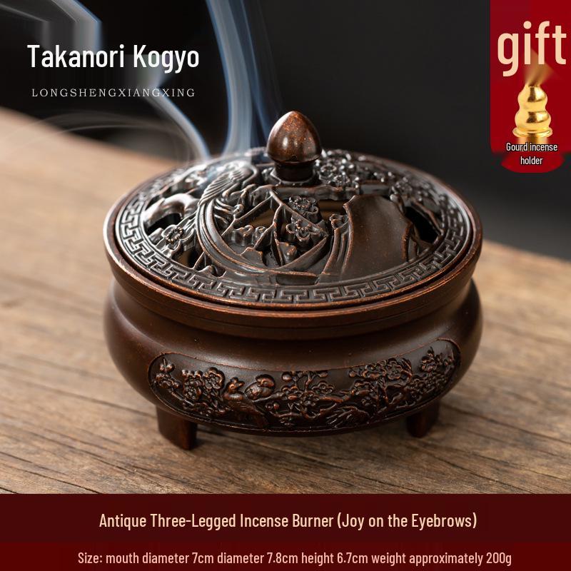 Antique Bronze Incense Burner for Indoor Use - Three-Legged Chinese Zen Aloeswood & Sandalwood Burner for Tea Ceremony & Aromatherapy.