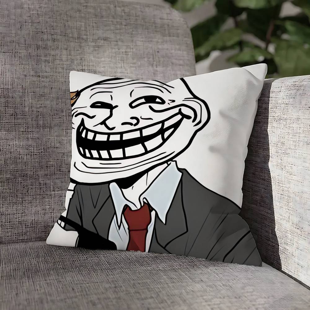 T-Trollface Throw Pillow Case For 45cm 40cm 55cm 50cm 30cm Square Car Pillowcase Shell