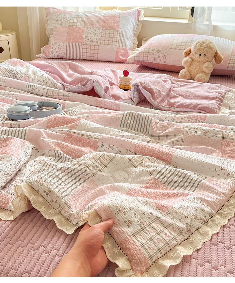 2026 New Cloud Feeling Puff Cotton Small Fresh Lace Bed Cover Bed Sheet Style Summer Quilt - Summer