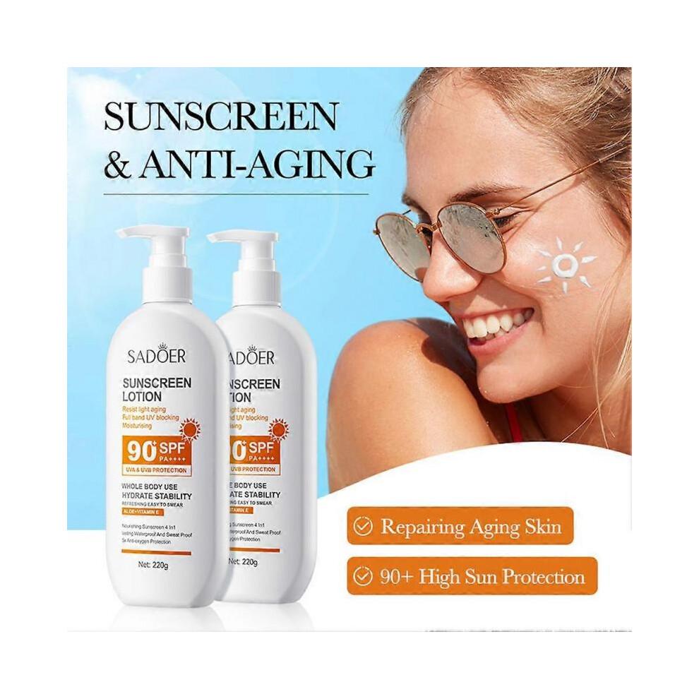 SADOER Anti-Aging Sunscreen Cream 90 SPF PA++++ - Waterproof Sweatproof Sunscreen for Face Body