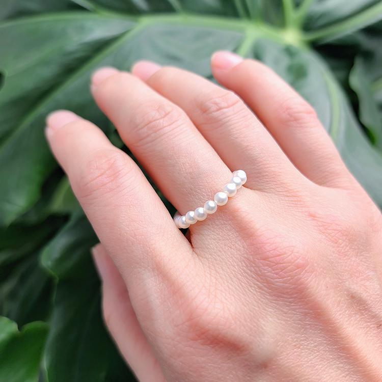 Fashionable Natural Freshwater Pearl Ring Charming Bead Jewelry Gift Mini Pearl Ring Elastic Thread 925 Silver Rhodium Plated