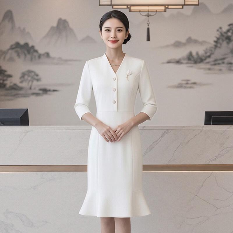 Teluoman Women s V-Neck Professional Mermaid Uniform Dress M