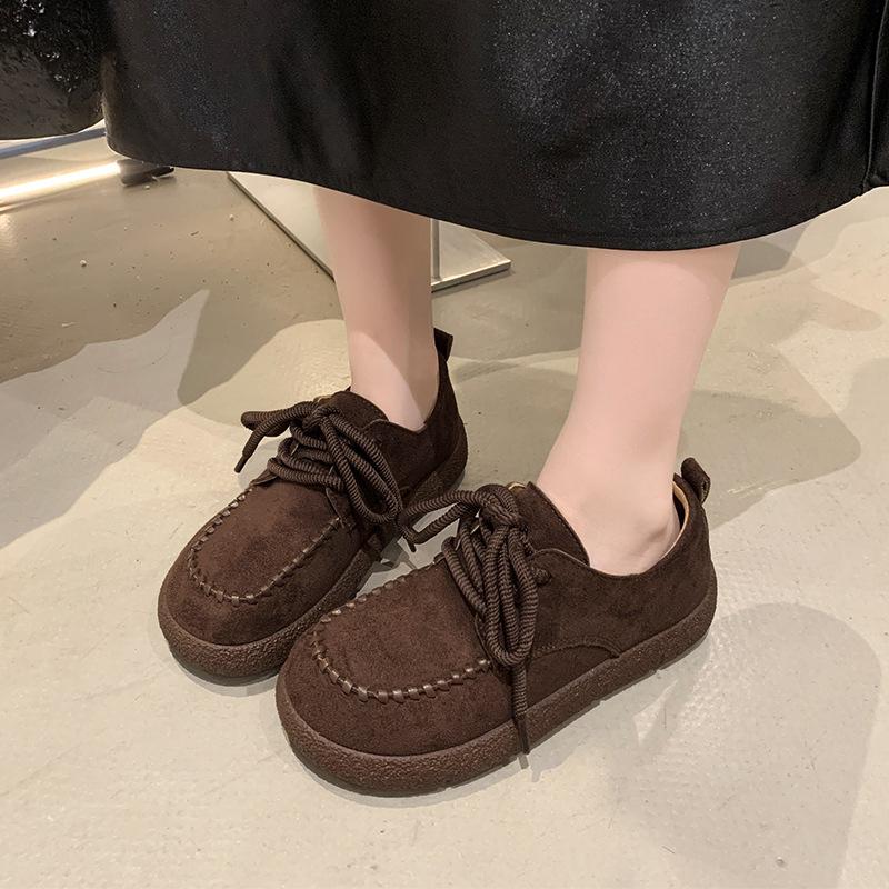 Leather platform women's shoes new autumn casual flat-bottomed Boken single shoes Doudou shoes
