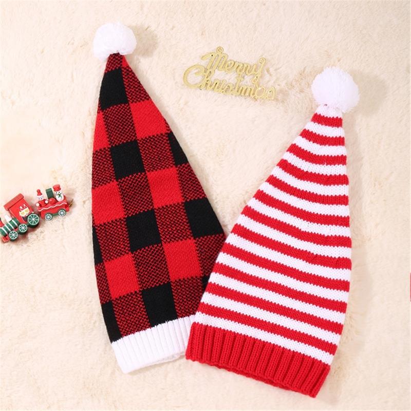 Christmas Elf Knitted Caps for Adult Lovely Striped Hat Santa Hat for Holiday Family Gathering Party Costume Hat