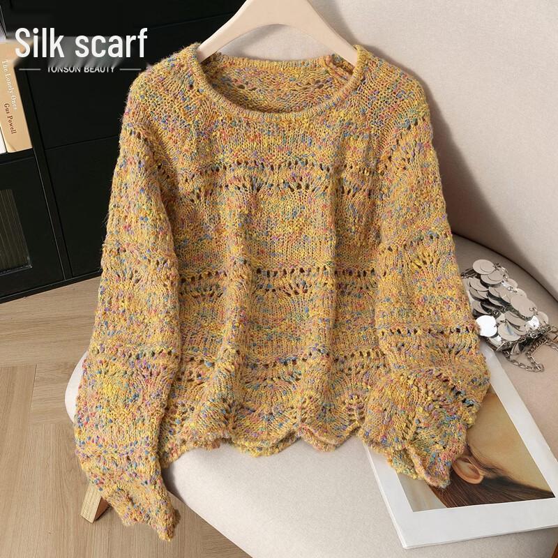 Women s Loose Fit Hollow-Out Knit Pullover M