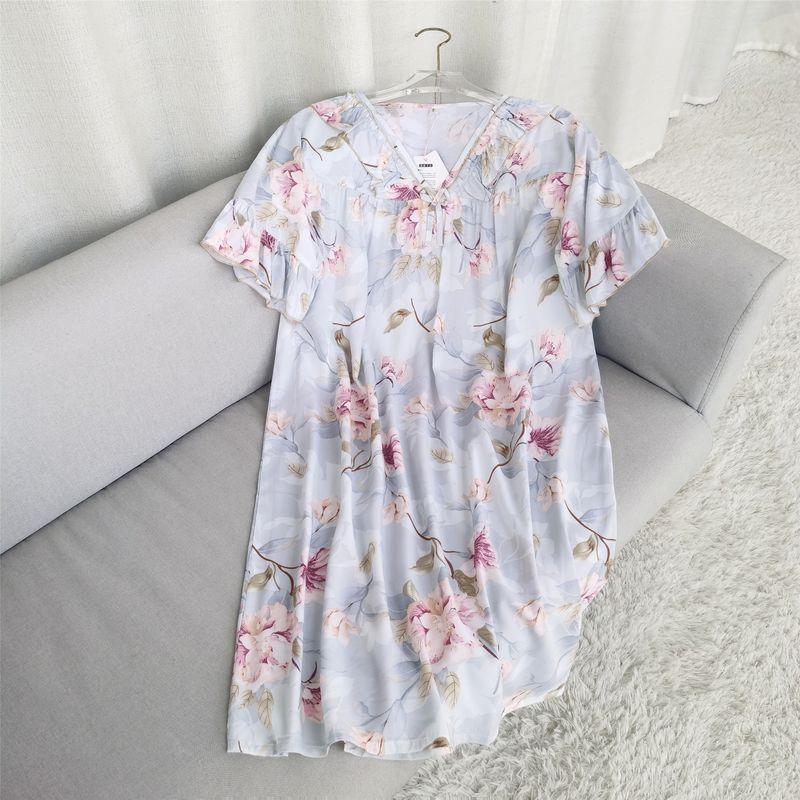 

Artificial Cotton Nightdress Women s Summer Thin Plus Size Pajamas Short-Sleeved Artificial Cotton Dress Can Be Outerwear Homewear Maternity Dress Light Blue One size