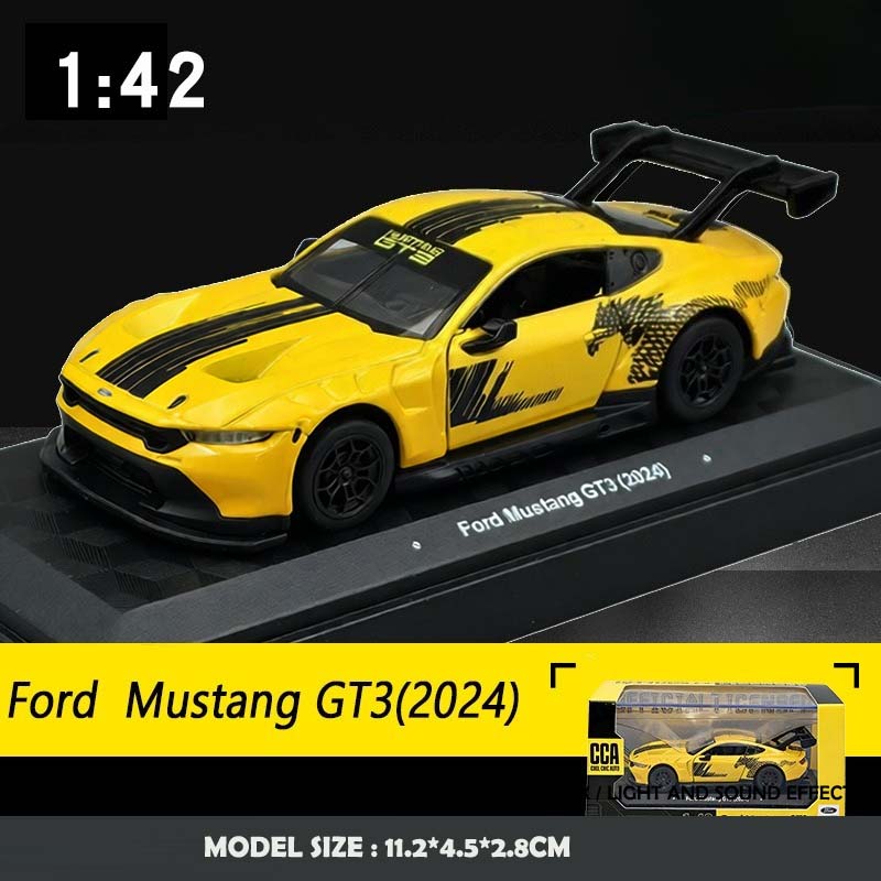 

CCA Simulation 1/42 Ford Mustang GT3 Alloy Sports Car Diecast Pullback Toy Vehicle with Display Box Collection Miniature Voiture жовтий