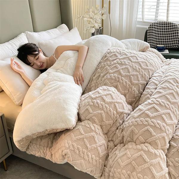 WTEMPO Foldable Lamb Fleece Quilts Warm Double-sided Plush Thick Winter Blankets Solid Home Bed & School Student Dormitory Double and Single Mattress
