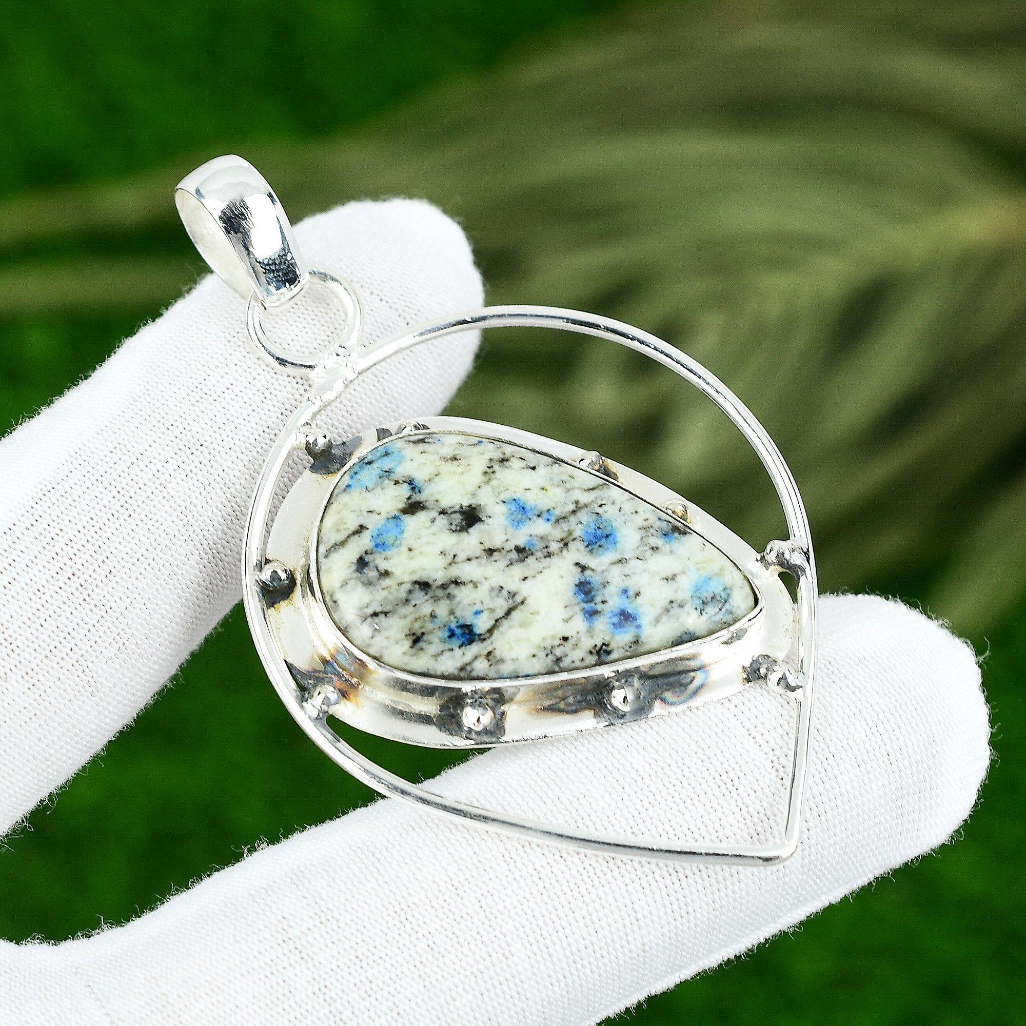 

Sterling Silver Natural K2 Jasper Wedding Wife Bezel Art Deco Elegant Pendant