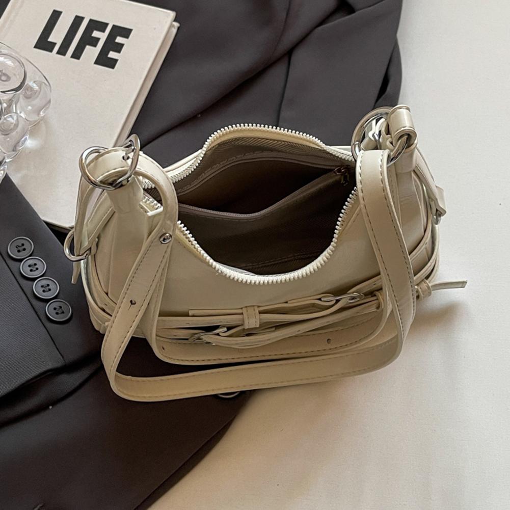 Women PU Fashion Shoulder Bag Adjustable Strap Simple Satchel Bag (White)