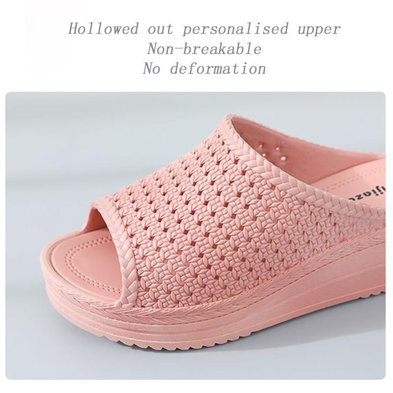 High Heeled Slippers Women's Summer Thick Bottom Slope Heel Fashion Outside Wear Princess Wind Increase Sandals Non-slip Breathable Home Slippers
