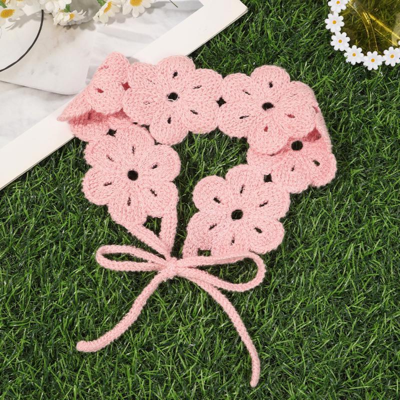 French Retro Knitted Headband Countryside Style Crochet Flower Hair Accessory Stretchy Comfortable for Women Work Wear
