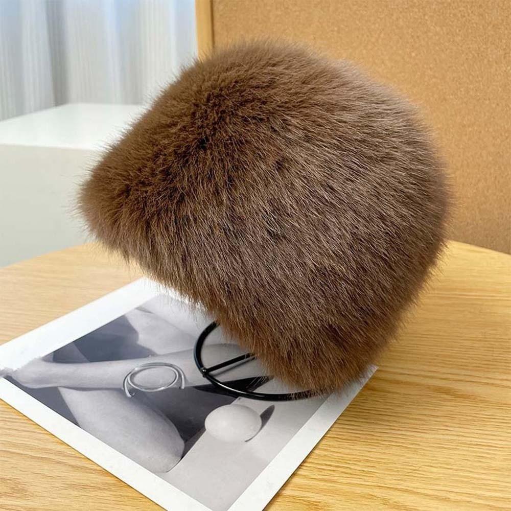 Imitation Mink Fur Plush Bucket Hat Temperament Anti-cold Basin Cap Winter Fisherman Hat  Outdoor