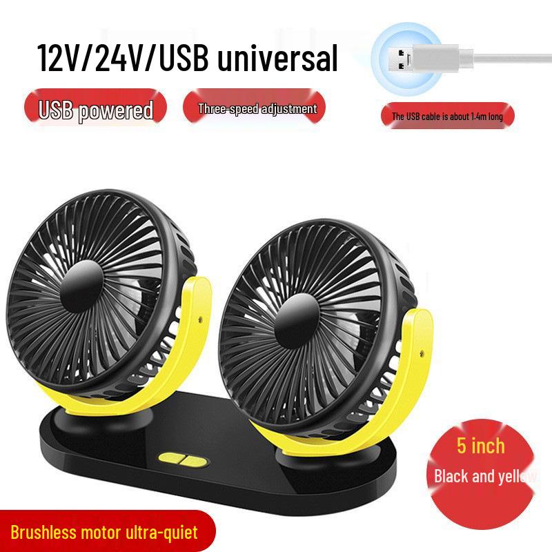 Adjustable Dual-Head Mini Car Fan for Summer