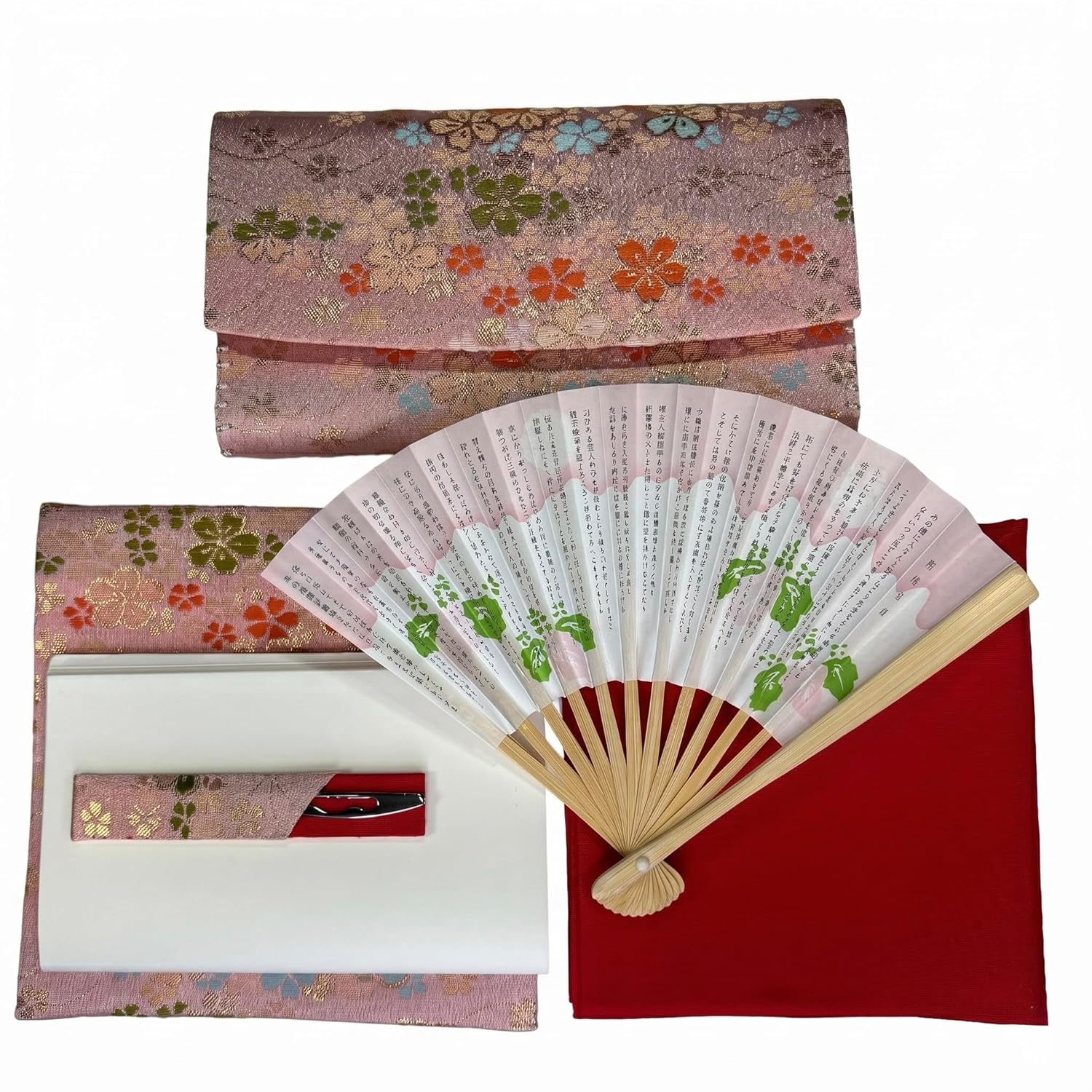 Tea ceremony beginners 6-piece set tri-fold type fukusa (red) (pink) Ura Senke women tools.