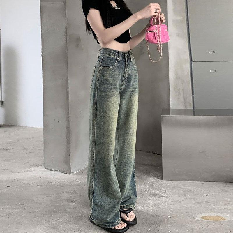 2026 New Nostalgic Retro High Waist Straight leg Jeans for Women's Casual American Loose Floor Dragging Wide Leg Pants