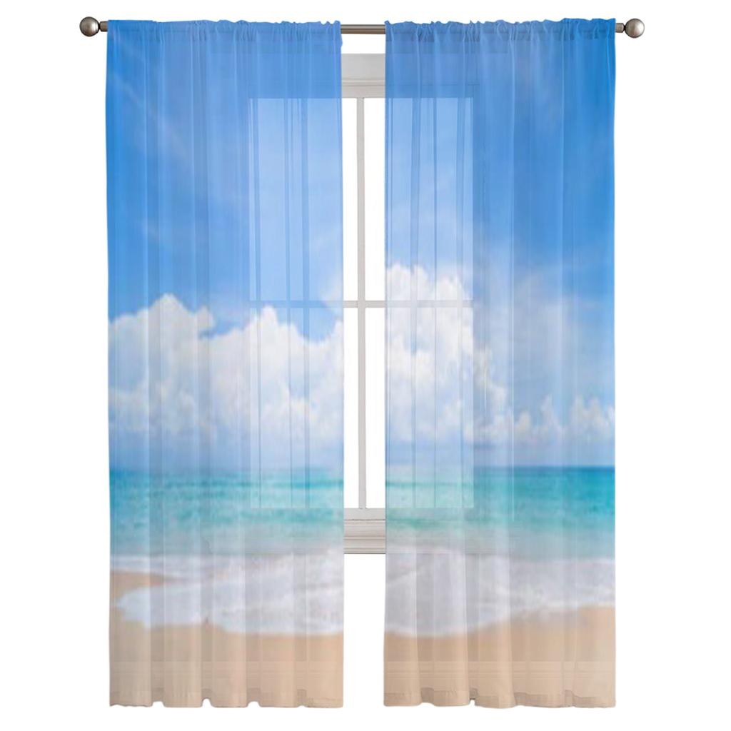 Tropical Beach And Blue Sky Tulle Sheer Curtains for Living Room the Room Bedroom Kitchen Decoration Voile Organza Curtains