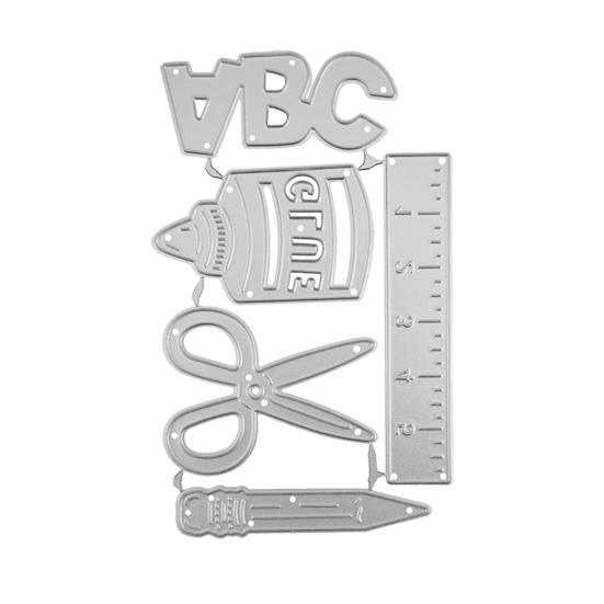 Stationery Die Cuts, Metal Cutting Dies, Scissors Glue Ruler Pencil ABC Letters Dies, School-themed Dies for Scrapbooking Card Making Embossing DIY