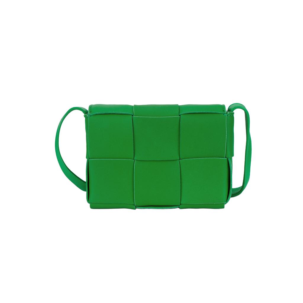 Bottega Veneta Cassette 6-Grid Minimalist Solid Color Intreccio Woven Lambskin Crossbody Bag Mini Women Crossbody Bag Green 666688VMAY13182