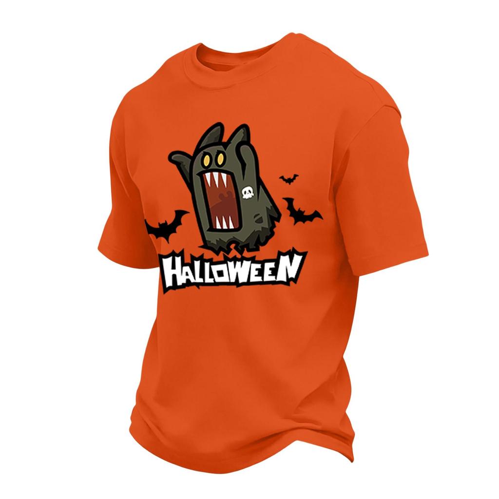 Men's Short Sleeve Round Neck T-Shirt with Halloween Print and Letter Pattern