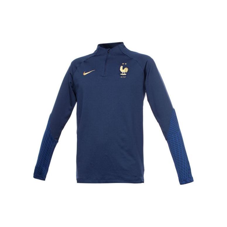 Nike Dri-FIT France Strike Training Sportswear Embroidered Logo Slim Fit Long Sleeve Football Shirt Men Tops Blue DH6455-410