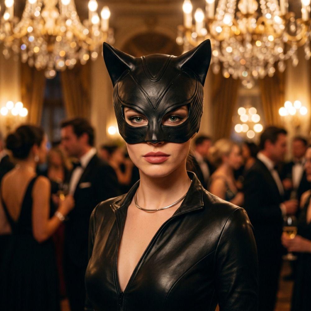 Fancy Prom Cat Women Mask BlackCosplay Half-Face Mask Cat Ear Mask Halloween Festival Party Mask