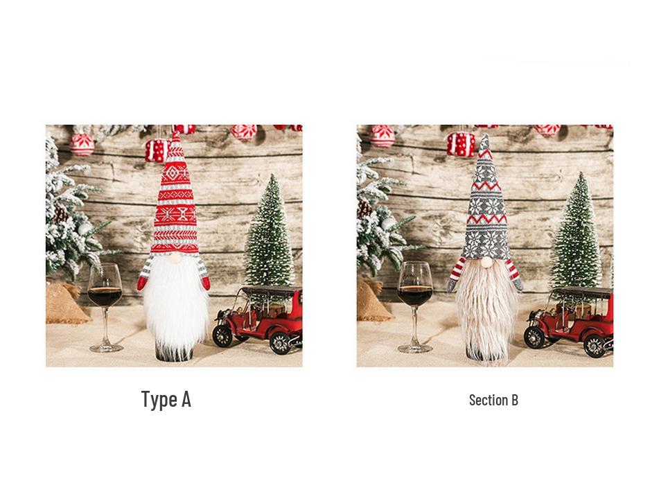 Festive Knitted Wool Santa Wine Bottle Cover with Long Beard - European & American Style Holiday Decor